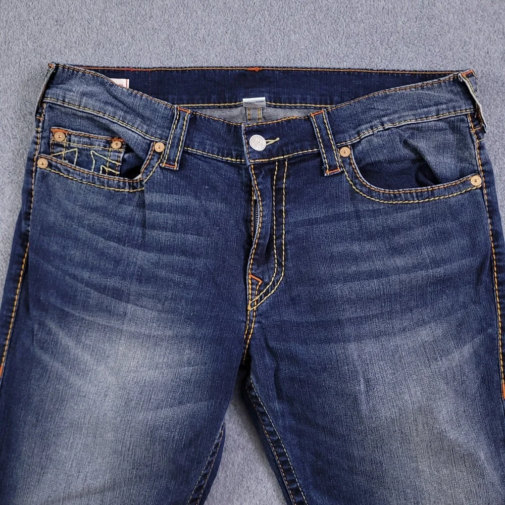True Religion Jeans Mens 38x34 Geno Relaxed Slim Rope Stitch Blue Fade